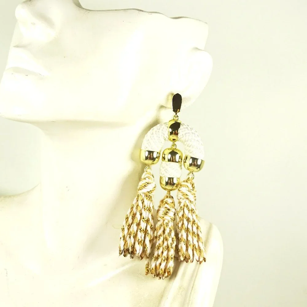 KENDRA SCOTT Gold Plated Masie Statement Tassel Drop Earrings in White - Picture 7 of 7